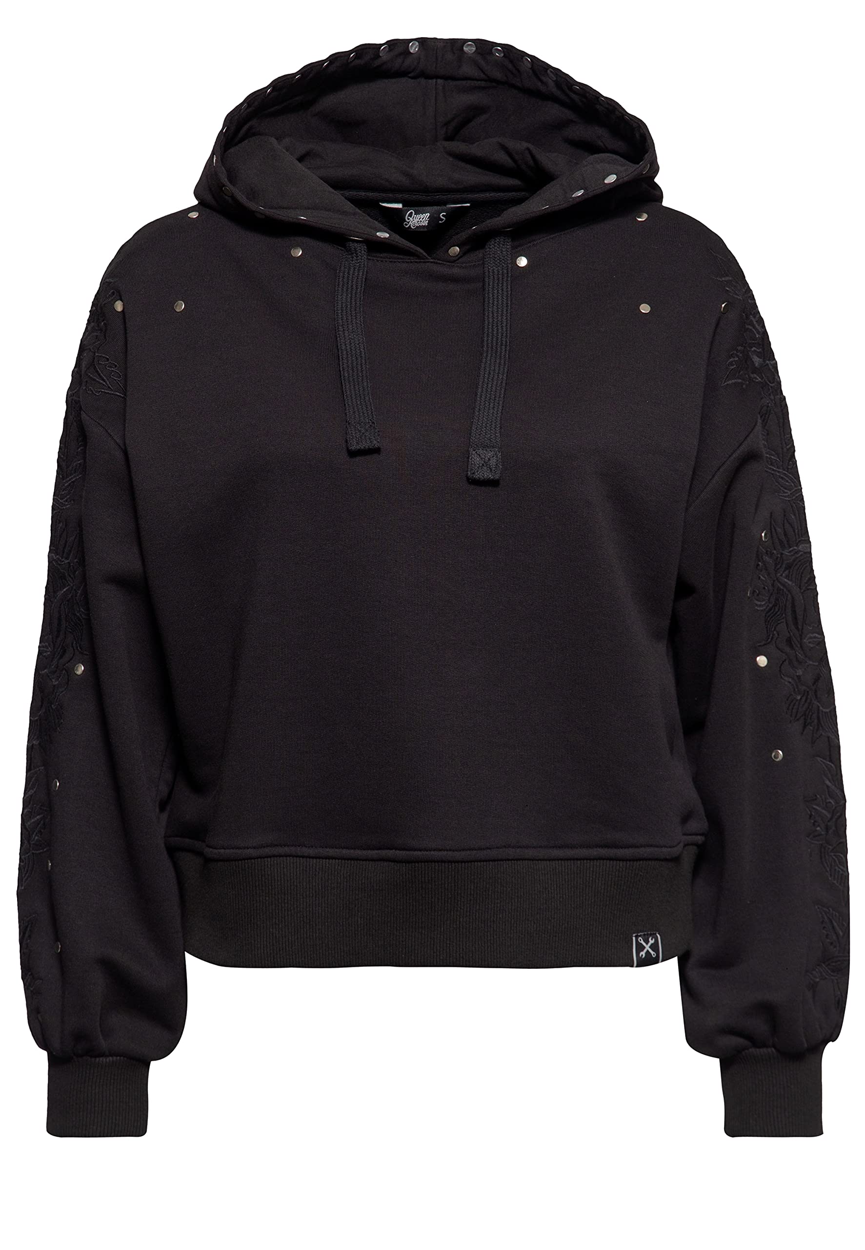 Queen Kerosin Damen Hoodie | Boyfriend Fit | Stickereien | Nieten Rose Face