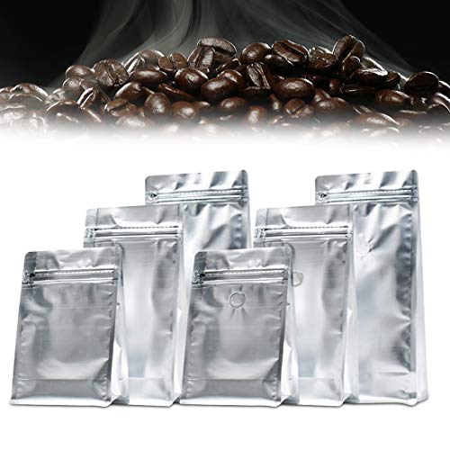 Kaffeesäcke mit Entfettungsventil und Druckverschluss, für den gewerblichen Gebrauch, luftdicht, 50 Packungen 227 g mattes Silber