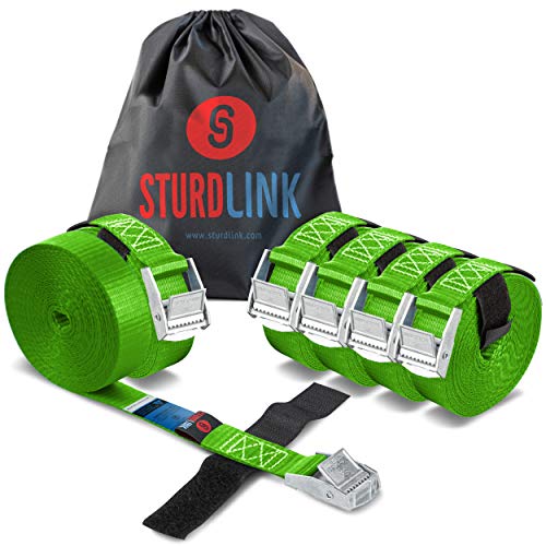 Sturdlink 6er Set Kleine Spanngurte 25mm 250kg mit Klemmschloss + Klettband 4m Befestigung für Fahrradträger, Gepäckträger, Anhänger, Dachbox, Auto, Camping, Motorrad, Gurte zum Befestigen