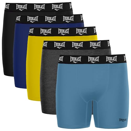 Everlast Herren-Boxershorts aus Baumwolle, 5 Stück, Herren-Unterwäsche, Boxershorts, weicher und bequemer Bund, Anti-Scheuern, Schwarz/Grau/Blau/Gelb/Himmelblau, X-Large