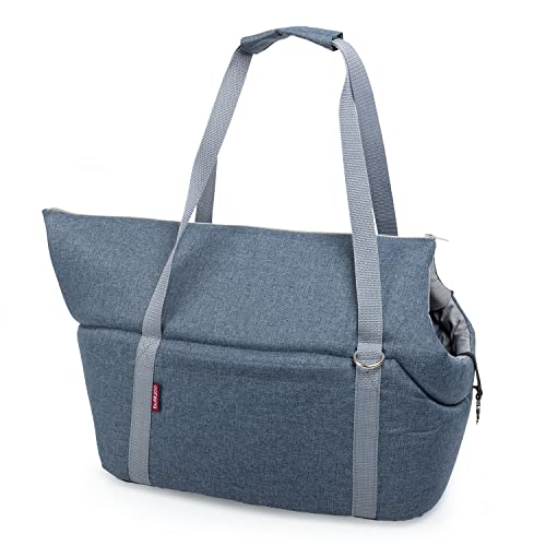 Transporttasche für Hunde und Katzen | Schultertasche für Haustiere mit Gummiband mit Karabiner | bis 5 kg | Material: Polyester | Größe: S | Farbe: Denim-Imitat