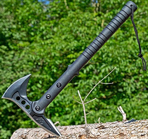 KS-11 Multifunktions Axt - Downrage - Tactical Tomahawk - Kampfaxt - Hawk - Kommando - M48 SWAT - Camping Axt - Beil - Messer - Wikinger - Outdoor - Survival - 40cm lang, schwarz,