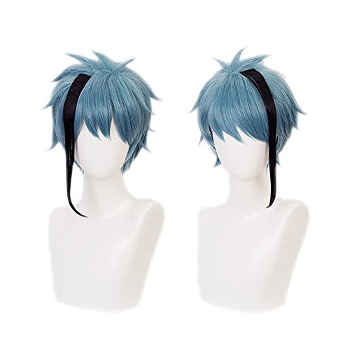 LINLINCD-Wig Anime Cosplay Twisted Wonderland Cosplay Floyd Leech Jade Leech Perücke Blau Schwarz Kurzes hitzebeständiges Faserhaar Halloween Karneval Spielperücken