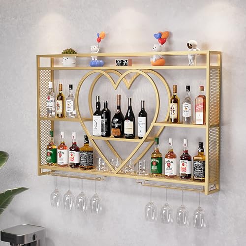 Weinregal aus Metall, Wandmontage, mit Weinglashalter, Wandstangenregal, Weinregal, Weinregal, Weinregal für Küche, Esszimmer, moderne schwebende Bar, Likörregal, Weinregale für Weinflaschen,