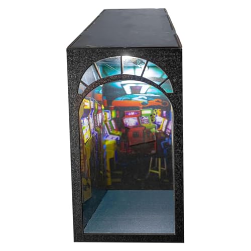 Arcade-Buch Ecke | Miniatur 3D Arcade Book Nook Set mit LED-Licht | Puzzle für Video-Arcade-Dekoration Punk aus Holz für Bibliotheksdekoration und Geschenke