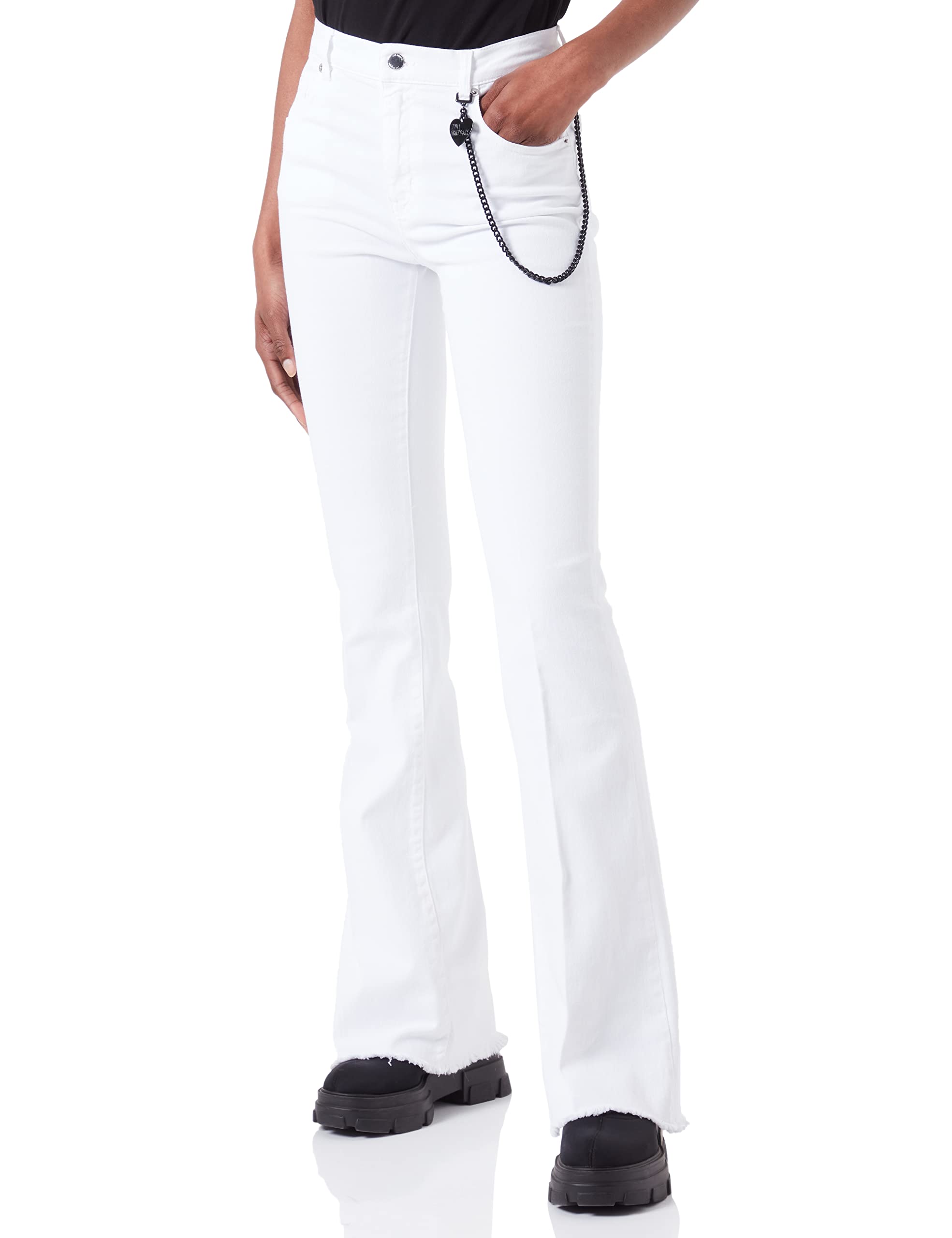 Love Moschino Women's Flare fit 5-Pocket Trousers Casual Pants, Optical White, 32