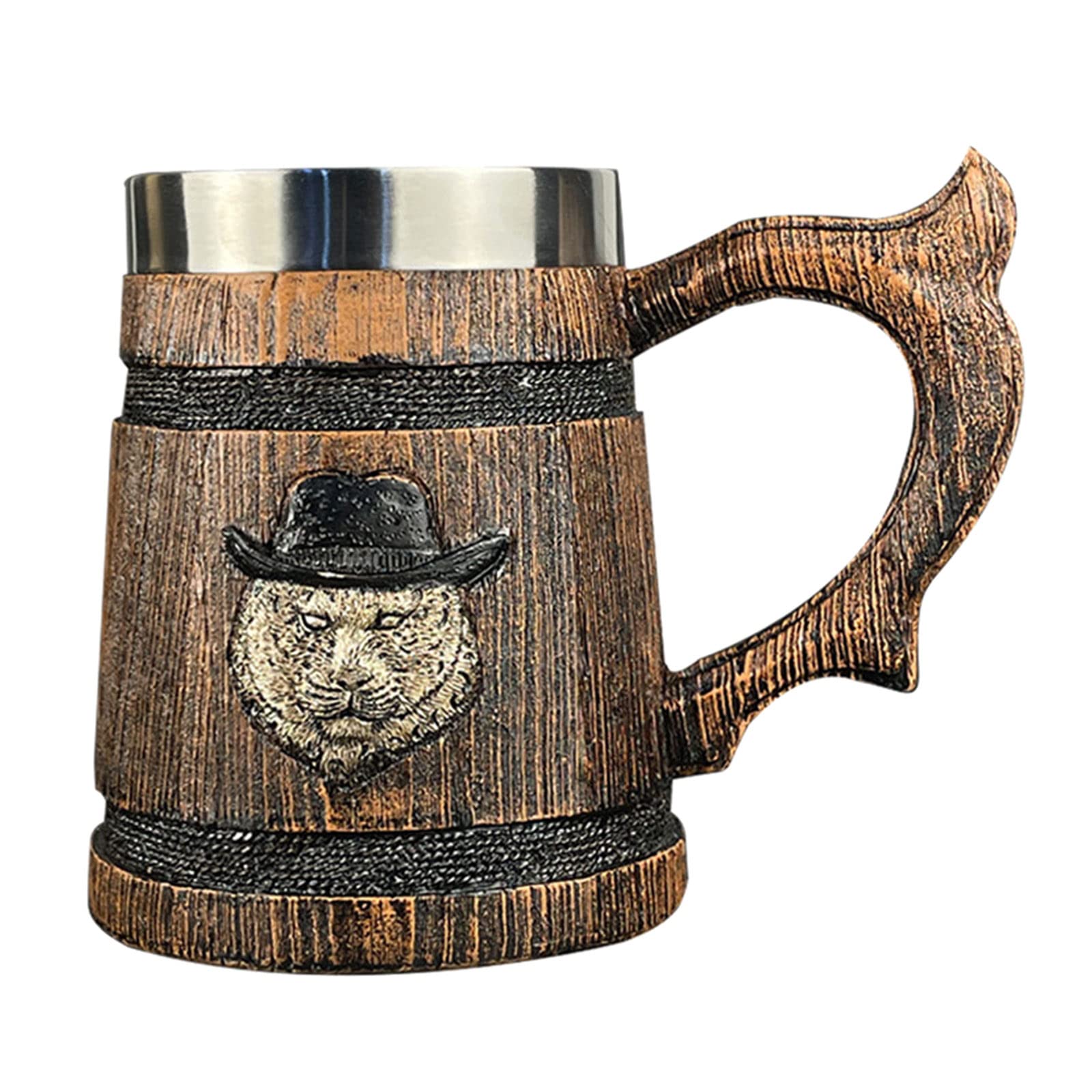 Deutscher Retro-Holz-Bierkrug mit großem Fassungsvermögen, Edelstahl-Bierkrug, Kaffeetasse, Simulation, Massivholzkrug