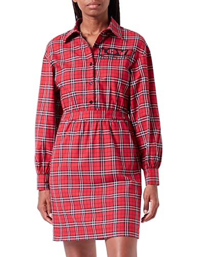 Love Moschino Damen Long Sleeves Shirt in 100% Cotton Check Flannel Dress, Rot, 44 EU