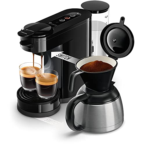 SENSEO® Philips Switch Pad- und Filterkaffeemaschine, 2-in-1-Brühtechnologie, 1-Liter-Wasserbehälter, 7 Tassen in einem Durchgang, Klavierlackschwarz (HD6592/64)