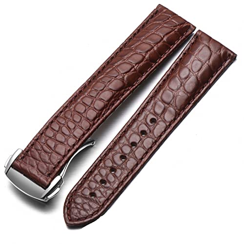 SCRUBY Crocodile Leder Uhrengurt Männer und Frauen Stil für Omega Seahorse Deville 18mm 19mm 20mm Original Uhrenband(Brown-silver,22mm)