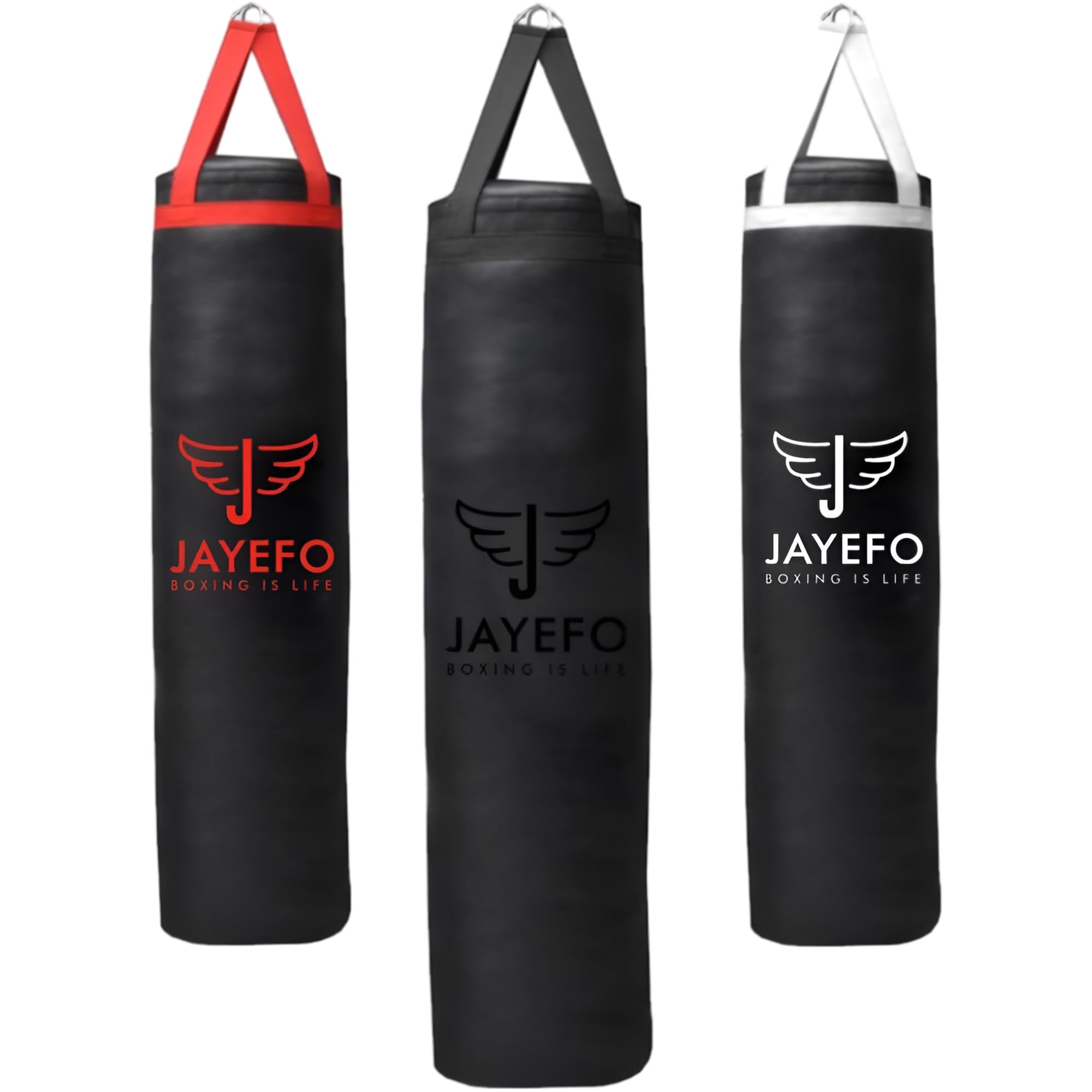 Jayefo Punch Bag Boxing Training – Hängender Boxsack für Boxen, Karate, Muay Thai, Kickboxen, MMA, Boxsackhalterung für das Training zu Hause 70 bis 100 Pfund | Ungefüllt 4 Fuß (Schwarz)