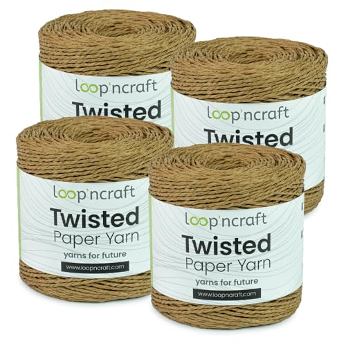 Papiergarn 4er-Set, Karamell, Loopncraft, 1000m - 600g, Twisted Paper Yarn, Natürliches Papierkordel