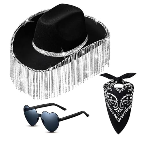 WELLDOER Hochzeit Party Braut Sonnenbrille + Kopftuch Braut Western Fedoras Sonnenschutz