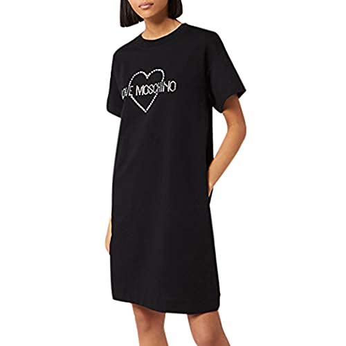 Love Moschino Damen Logo core rhimestone_Short Sleeve Dress Kleid, Schwarz (Black C74), 36 (Herstellergröße: 40)