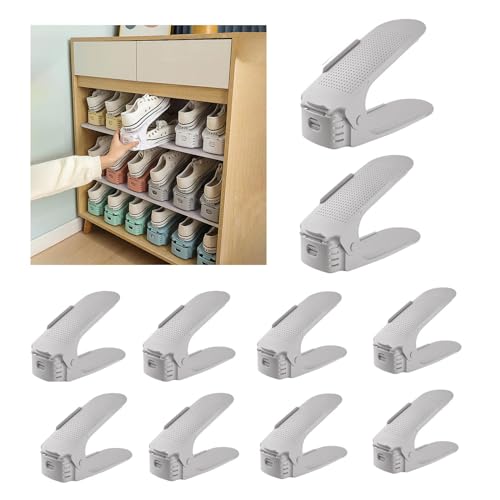 LFLIFENG Schuhstapler, verstellbarer Schuhschlitz, doppelstöckiger Schuh-Organizer, platzsparend für Regal, Schrank, Boden, Grau-25