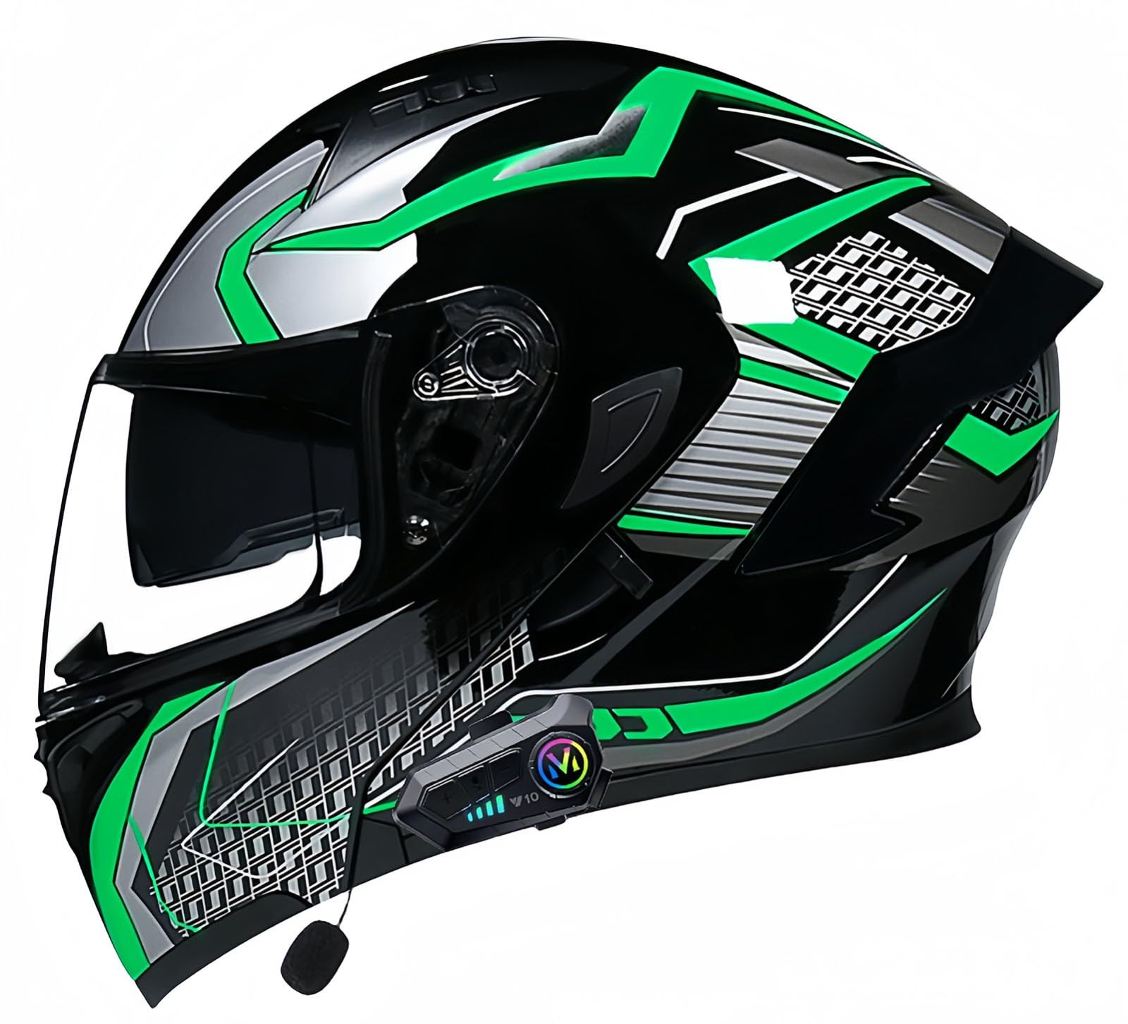 Bluetooth-Motorradhelm, ECE-geprüft, modularer Motorradhelm, für Herren und Damen, Integralhelm für Roller, Doppelvisier, für Erwachsene, Integralmotorrad K,L56-57CM