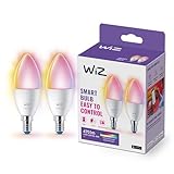 WiZ WLAN-Glühbirne und Bluetooth, LED, dimmbar, Kerzenform, 40 W, E14, 2 Stück, weißes und farbiges Licht, 2200-6500 K, 4,9 W (entspricht 40 W), A+