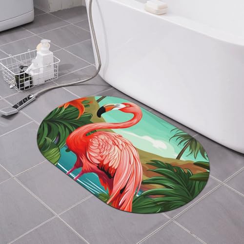 CSGJMYGS Badematte mit tropischem Flamingo, Kieselgur, weich, rutschfest, super saugfähig, schnell trocknend, Kieselgur für Badezimmer, 60 x 40 cm