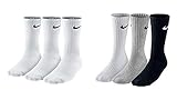 Nike 6 Paar Herren Damen Socken SX4508 weiß oder schwarz oder weiß grau schwarz, Sockengröße:46-50, Farbe:weiß weiß/grau/schwarz