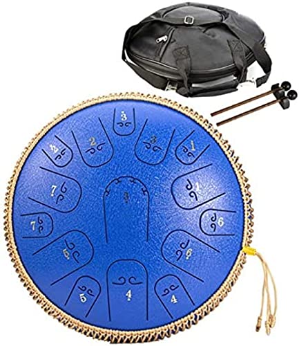 Stahlzungentrommel 14 Zoll, 15 Noten Hang Drum Hand Pan Percussion Instrument, mit Trommel-Tragetasche 2 Trommelstöcken Anderes Zubehör, für Konzert-Geistesheilung Yoga-Meditation,F