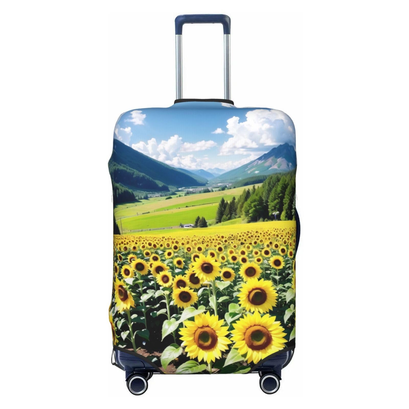 Reisegepäckabdeckung, Sonnenblume über den Bergen und Feldern, strapazierfähig, passend für 45,7 - 81,3 cm große Gepäckstücke, Größe XL, Schwarz, X-Large