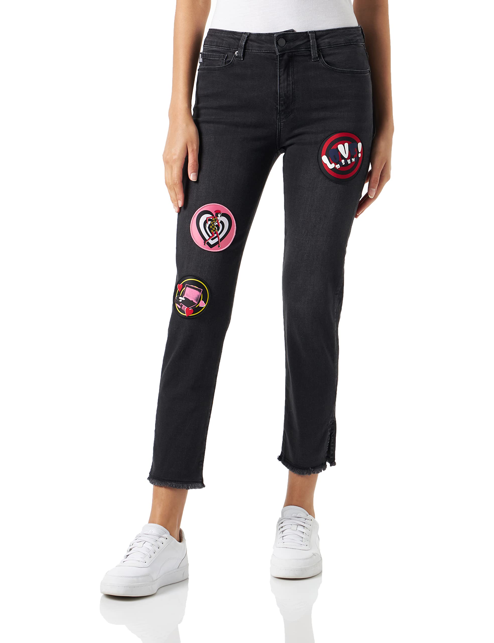 Love Moschino Women's Skinny fit Cropped 5-Pocket Trousers Casual Pants, Black, 29