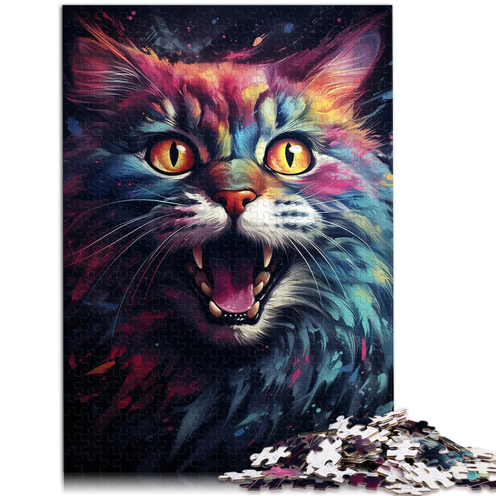 Puzzle, farbenfroh, psychedelisch, magische Weltraumkatze, 1000 Teile, Puzzle aus Holz, schwieriges, schweres Puzzle für Frauen und Männer, 1000 Teile (50 x 75 cm)