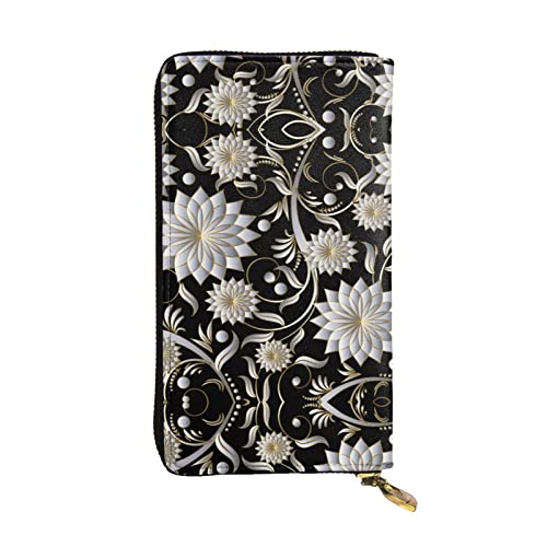 DMORJ Vintage Floral Leaves Leder Lange Clutch Geldbörse: 19 x 10 cm Bequem Leicht Wasserdicht Langlebig Schönes Geschenk, Schwarz, Einheitsgröße, Schwarz , Einheitsgröße