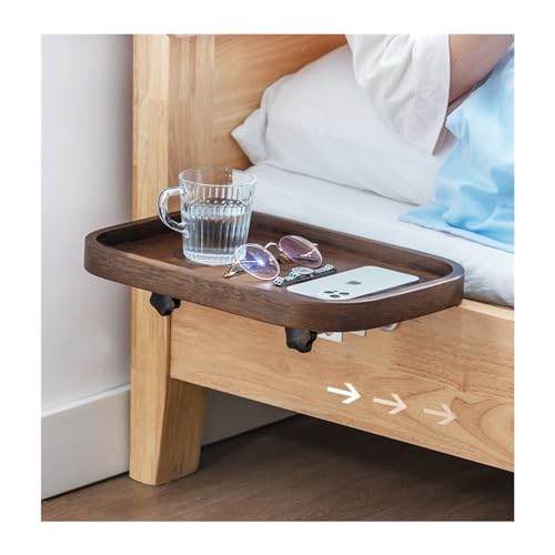 Couchtisch Wohnzimmertisch Nachttischregal aus Holz for Bett und Etagenbett, Regal, Tablett, Tisch, Caddy, Etagen-Organizer, Klemme am Regal for Etagenbett im Studentenwohnheim für Wohnzimmer(Bruin)