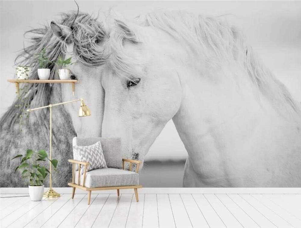 Sweet Couple Of Horses Weiß 3D Tapete Poster Restaurant Schlafzimmer Wohnzimmer Sofa TV Dekorative Wand-250cm×170cm