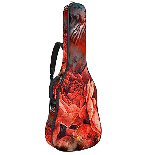 Gitarrentasche Schutz- und Transporttasche für akustische und klassische Gitarren wasserfest und gepolstert Blühende Rosenkunst 108.9x42.9x11.9 cm