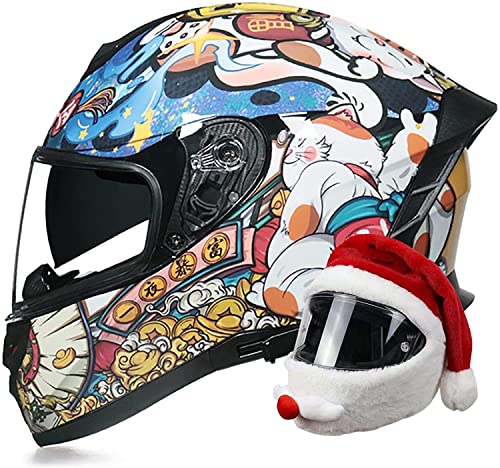 Motorradhelm Integralhelm Mit Doppelvisier Mopedhelm DOT/ECE-Zertifiziert Fullface Helm Rollerhelm Integral-Rennmotorradhelm Moped Street Bike Racing Sturzhelm Unisex (Color : A, Größe : L=59-60cm)