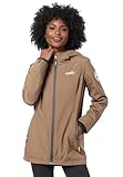 MARIKOO Übergangsjacke Damen (XS-XXL) - Atmungsaktiv, Innen Samtweicher Stoff, Kapuze, Winddicht - leichte Jacke lang - Stehkragen, 3 Taschen, verlängerter Zipper - Taupe L