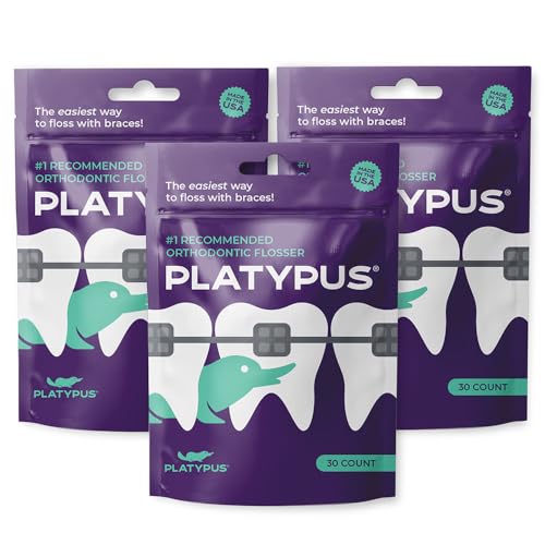 Platypus Dental Floss Sticks, Suitable for Cleaning Brace Bridges, to keep Teeth and Gums Clean, Suitable for Tooth Floss on the Go 3 x 30 Pack