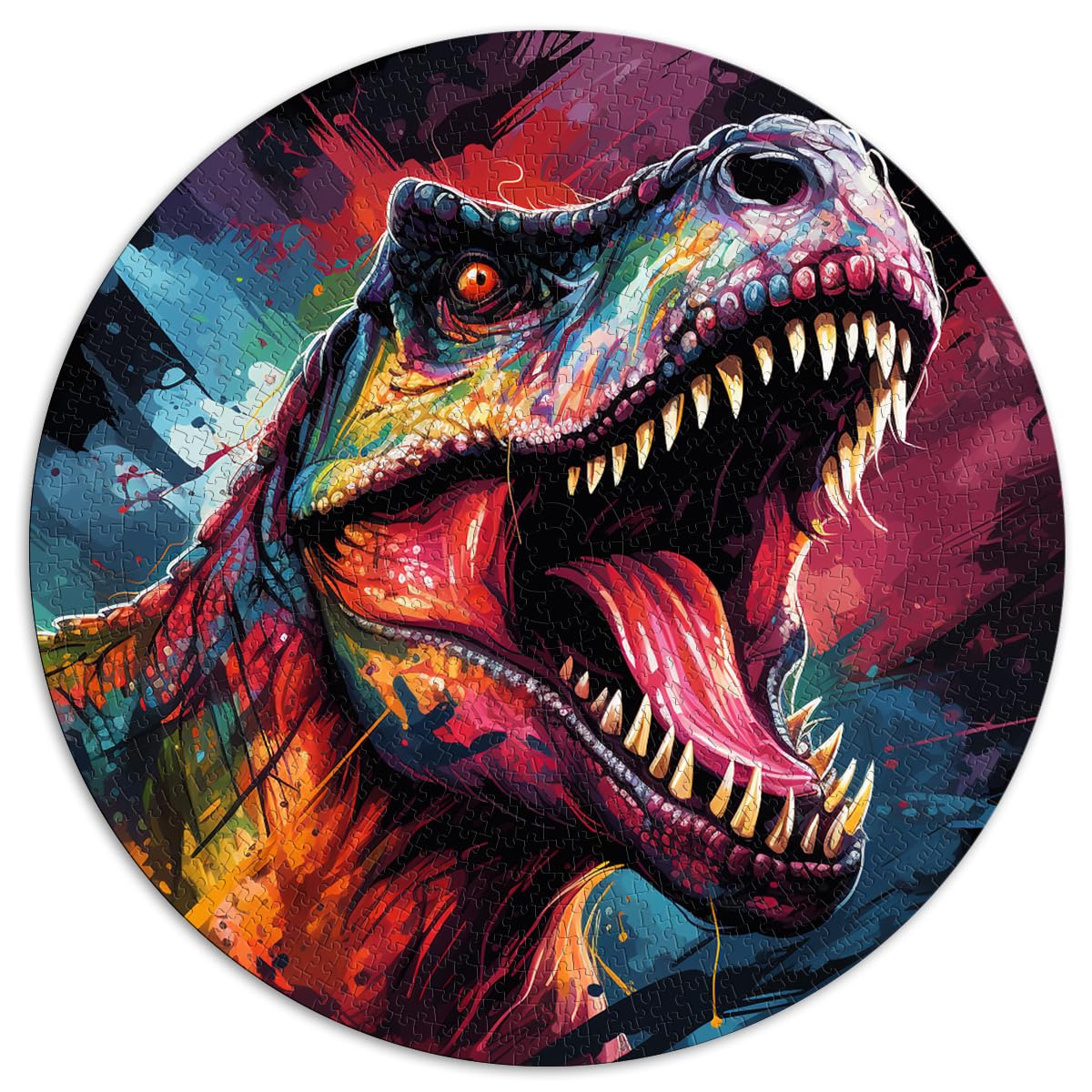 Spielgeschenk Jigsaw Rex Dinosaurier, buntes 1000-teiliges Puzzle für Erwachsene, 67,5 x 67,5 cm, Denksportaufgabe mit passendem Poster und Quizblatt