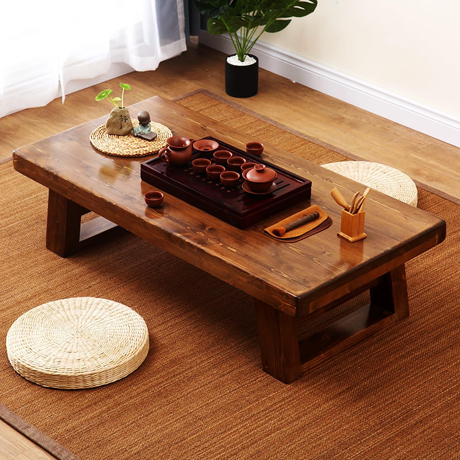 Tragbarer Couchtisch aus Holz, Mitteltisch aus Bambus, großer Bodentisch, japanischer Tatami-Teetisch als Frühstücks-Serviertablett, Gaming-Schreibtisch, 31,5 x 19,7 Zoll (31,5 x 19,7 Zoll) (39,3 x 2