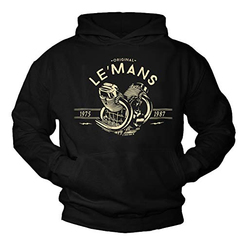 MAKAYA Pullover mit Kapuze Herren - Original Le Mans Moto - Sweatshirt Motorrad Geschenke für Männer Schwarz XL