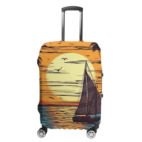 CSGJMYGS Reisegepäckabdeckung, elastisch, waschbar, modisch, kratzfest, 3D-Basketballkoffer-Schutz, passend für 45,7 - 81,3 cm Gepäck, Sonnenuntergang und Segelboot, L