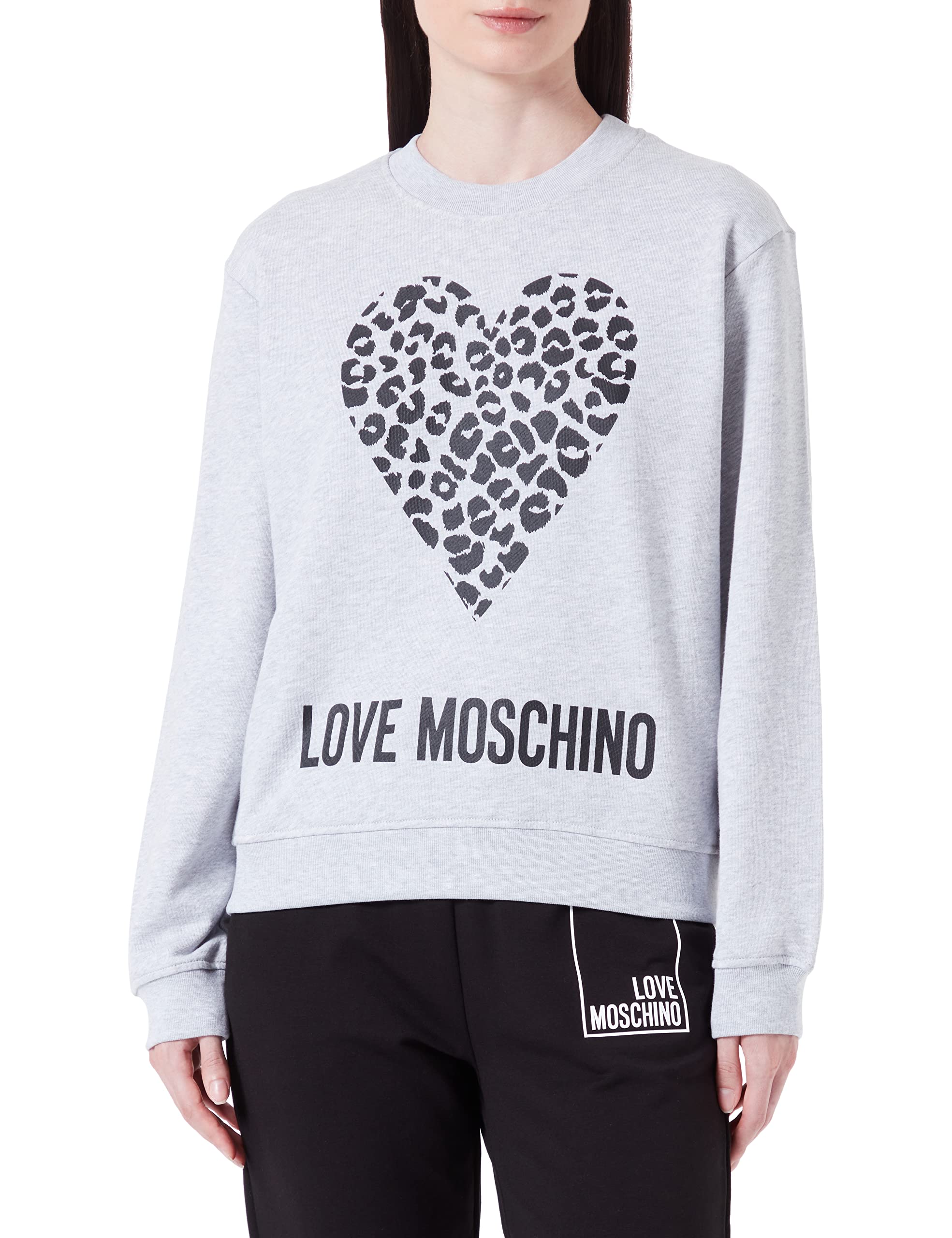 Love Moschino Damen Regular Fit With Maxi Animalier Heart And Logo. Sweatshirt, Melange Light Gray, 46 EU