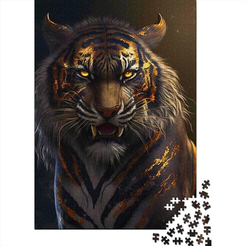 Gold Tigers Puzzle | Puzzle 1000 Teile für Erwachsene, Holzpuzzle für Erwachsene, Puzzlespielzeug, Puzzle für Erwachsene, Lernspiel, Herausforderungsspielzeug, 75 x 50 cm