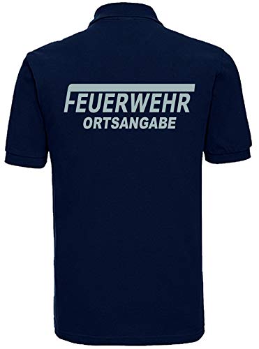 Feuerwehr Polo-Shirt Navy mit Aufdruck in Neongelb oder reflexsilber (M, reflexsilber)