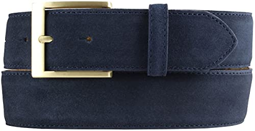 BELTINGER Jeans-Gürtel aus Veloursleder mit goldener Gürtelschnalle 4 cm | Velour-Ledergürtel 40mm | Herren-Gürtel Wildleder-Gürtel 4cm | Marine 105cm