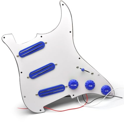 Schlagbrett-Tonabnehmer E-Gitarre Einzel-Pickup-Panel-Baugruppe, Kleines Doppelspur-Pickup-Mini-Pickup-Panel (Color : White panel-dark blue pickup)