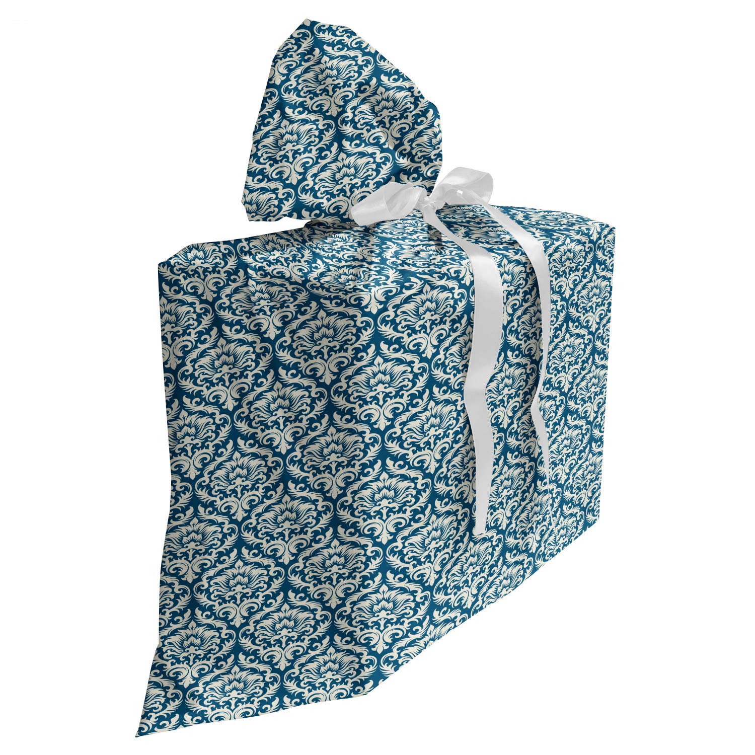 ABAKUHAUS viktorianisch Baby Shower Geschänksverpackung aus Stoff, Retro Französisch Mode, 3x Bändern Wiederbenutzbar, 70 x 80 cm, Marine-Blau-Creme