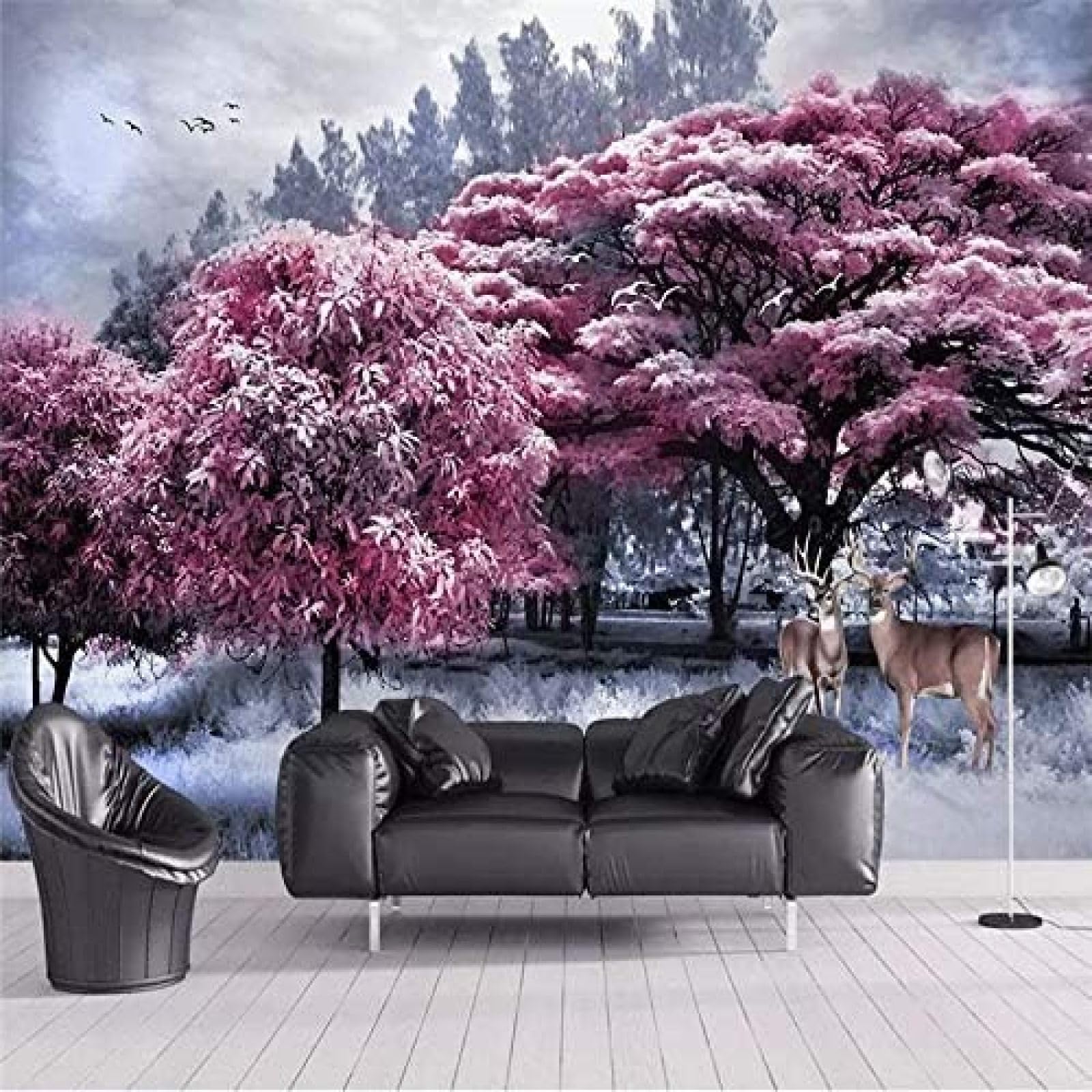 XLMING Abstrakt Lila Wald Baum Landschaft Elch 3D Tapeten Home Esszimmer Sofa Schlafzimmer Wohnzimmer TV Hintergrund-150cm×105cm