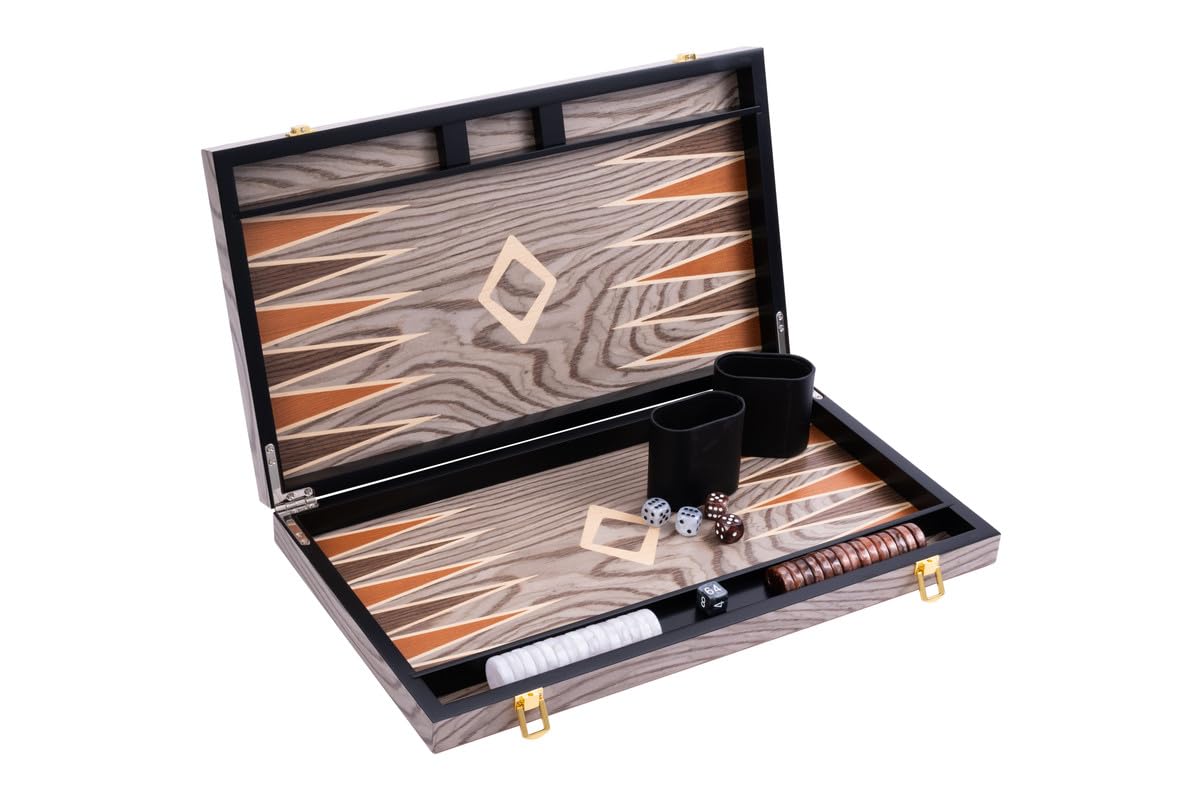 Engelhart- 250543 - Luxus-Backgammon 18 Zoll – Ebenholzfurnier lackiert – grau