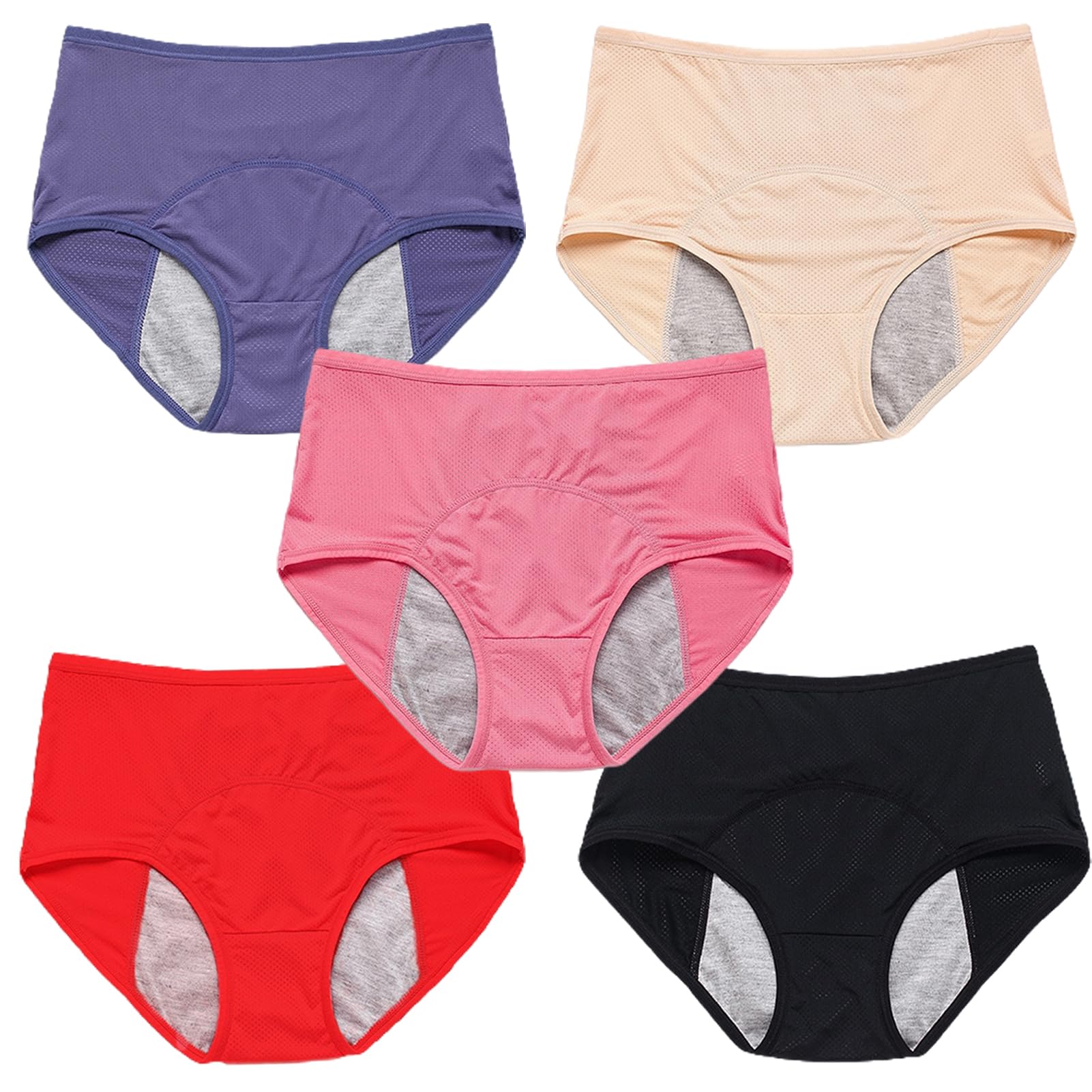 5er Pack Inkontinenz Unterwäsche Damen Hohe Taille Unterhosen Frauen Pantys Mehrpack Damen Baumwolle Slip Auslaufsichere Unterwäsche Unterhosen (A L)