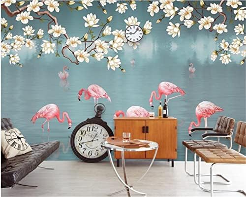 XLMING Handgezeichnetes Flamingo-Muster Küche Esszimmer Arbeitszimmer Wohnzimmer TV Hintergrund Wand 3D Tapete-250cm×170cm