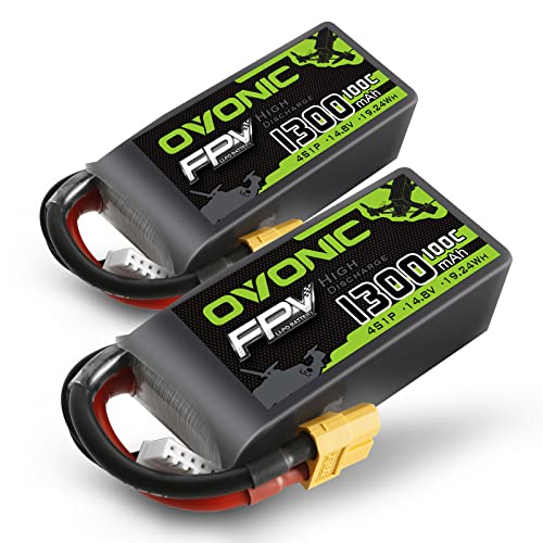 OVONIC 4S Lipo Akku 14.8V 1300mAh 100C mit XT60 Anschluss für FPV Racing RC Quadcopter Hubschrauber Flugzeug Multi-Motor Hobby DIY Teile (2 Packs)