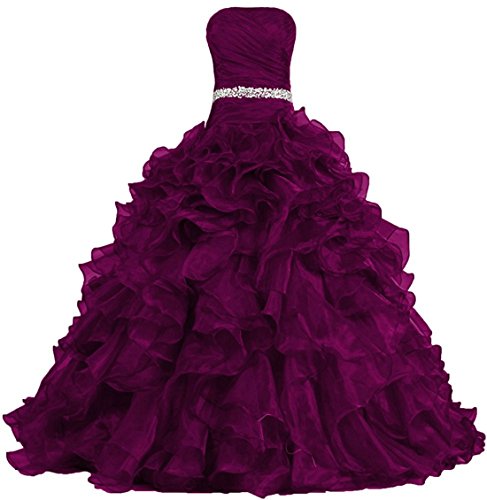 Zorayi Damen Lange Trägerlos Falten Organza Abendkleid Partykleid Besondere Anlässe Kleider Fuchsie Größe 50